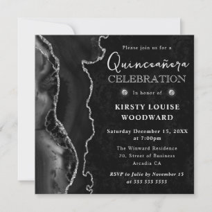 Invitation Élégant Pailleté d'Argent Agate Quinceanera