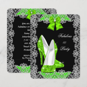 Invitation Élégant Pailleté Lime Vert Stiletto Fabulux Fête