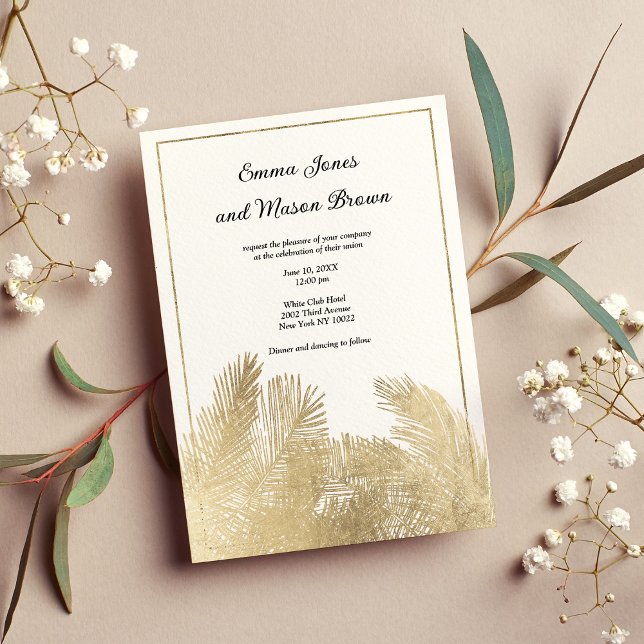 Invitation Élégant palmier blanc Mariage tropical (Elegant white gold palm tree tropical Wedding )