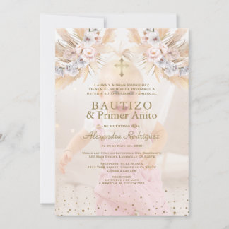 Invitation Elégant Pampas Grass Floral Primer Añito Bautizo