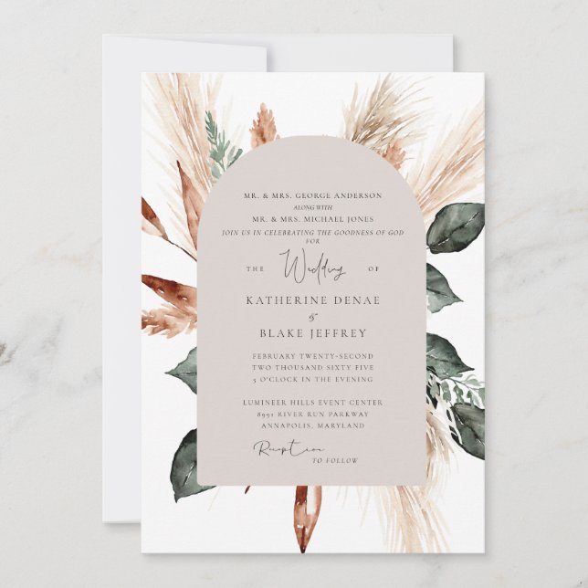 Invitation Élégant Pampas Tan Mariage chrétien géométrique (Devant)