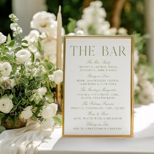 Invitation Élégant panneau de bar de mariage vert sauge et bl