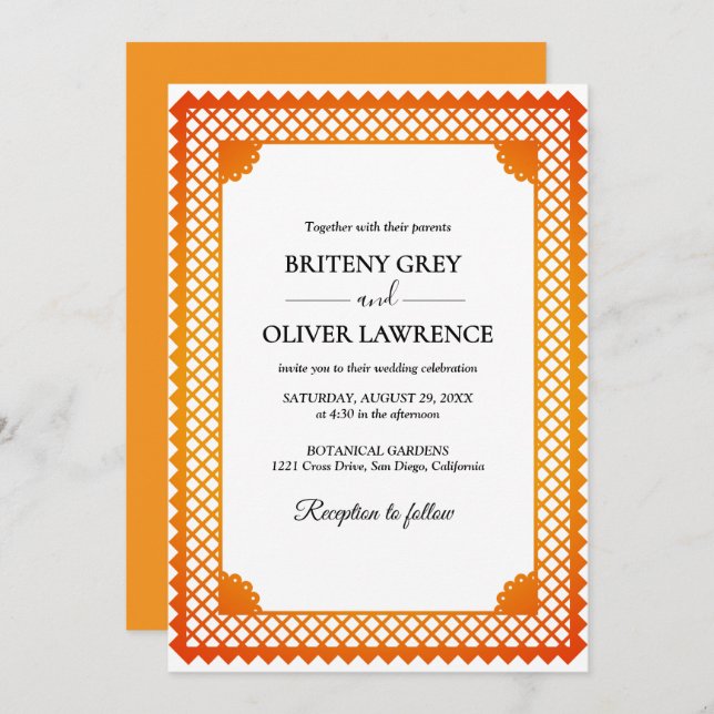 Invitation Élégant Papel Or Picado désherbage (Devant / Derrière)