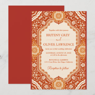 Invitation Élégant Papel Picado en Terracotta pour Mariage Me
