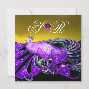 INVITATION ÉLÉGANT PAPIER EN PURPLE, JAUNE MONOGRAMME MARIAGE