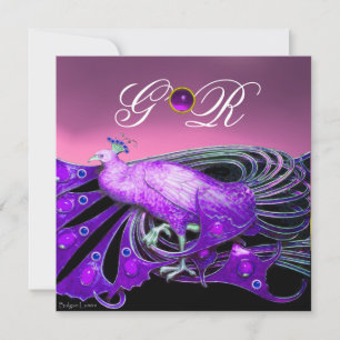 INVITATION ÉLÉGANT PAPIER EN PURPLE, MARIAGE ROSE MONOGRAMME