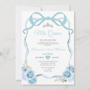 Invitation Elégant Papillon floral bleu Dusty Mis Quince