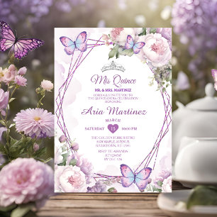Invitation Elégant Papillon floral pourpre Dusty Mis Quince