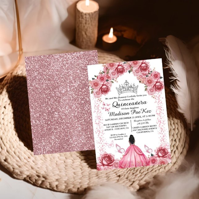 Invitation Élégant papillon rose floral Quinceanera (Créateur téléchargé)