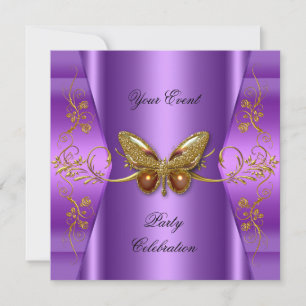 Invitation Élégant Papillon Violet Or pour Toute Réception de