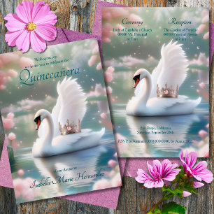 Invitation Élégant Papillons de cygne rose Tiara Quinceañera