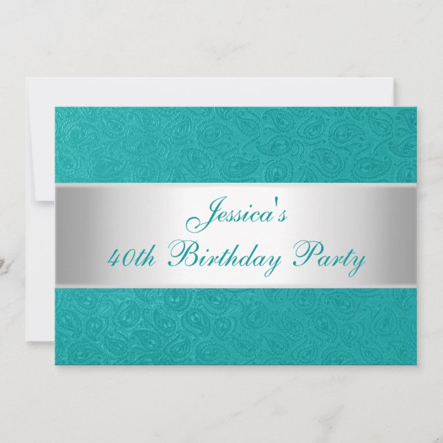 Invitation Élégant Parti blanc de la Paisley verte à la bosse (Devant)