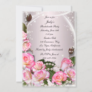 Invitation Élégant Parti De Bachelorette Roses Et Perles Rose