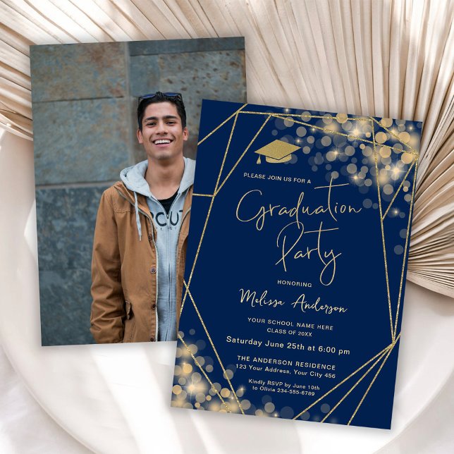 Invitation Elégant Parti de graduation Marine Photo Bleue (Créateur téléchargé)
