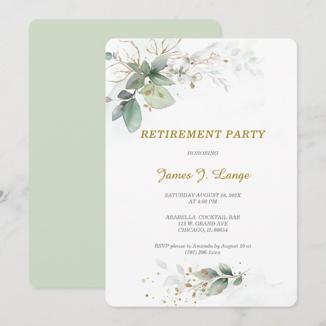 Invitation Élégant parti de retraite botanique (Devant / Derrière)