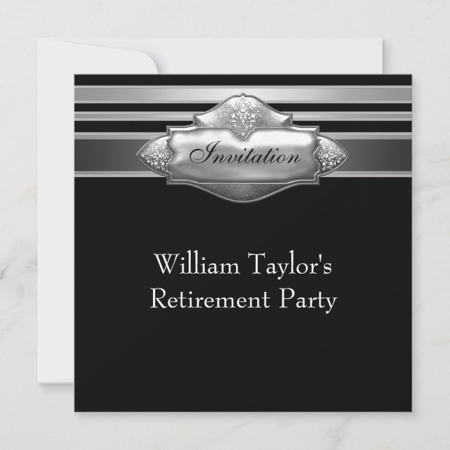 Invitation Élégant parti de retraite Grey et Black Mans (Devant)