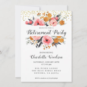 Invitation Élégant parti de retraite   Or rose floral