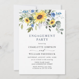 Invitation Élégant PARTI D'ENGAGEMENT Eucalyptus tournesol