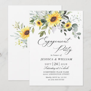 Invitation Élégant PARTI D'ENGAGEMENT Eucalyptus tournesol