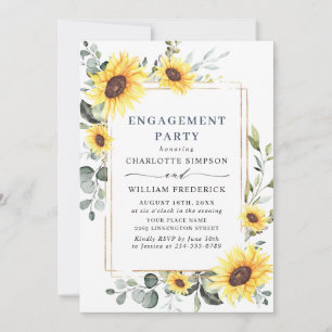 Invitation Élégant PARTI D'ENGAGEMENT Eucalyptus tournesol