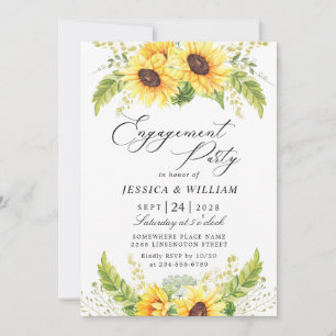Invitation Élégant PARTI D'ENGAGEMENT Eucalyptus tournesol