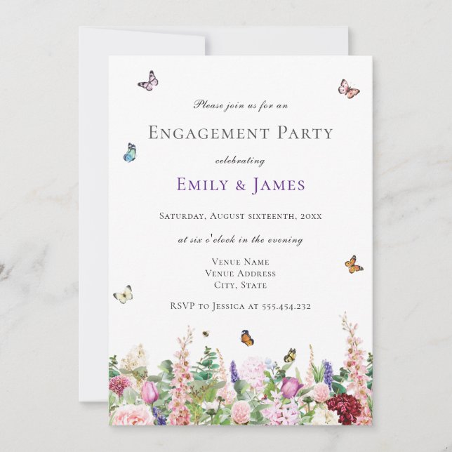 Invitation Élégant parti d'engagement floral (Devant)