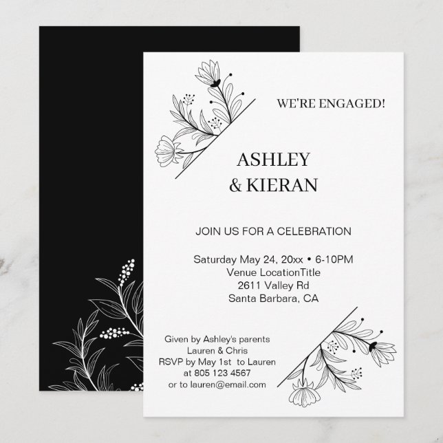 Invitation Élégant parti d'engagement floral (Devant / Derrière)