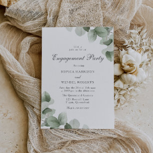 Invitation Élégant Parti d'engagement Mariage Feuille vert