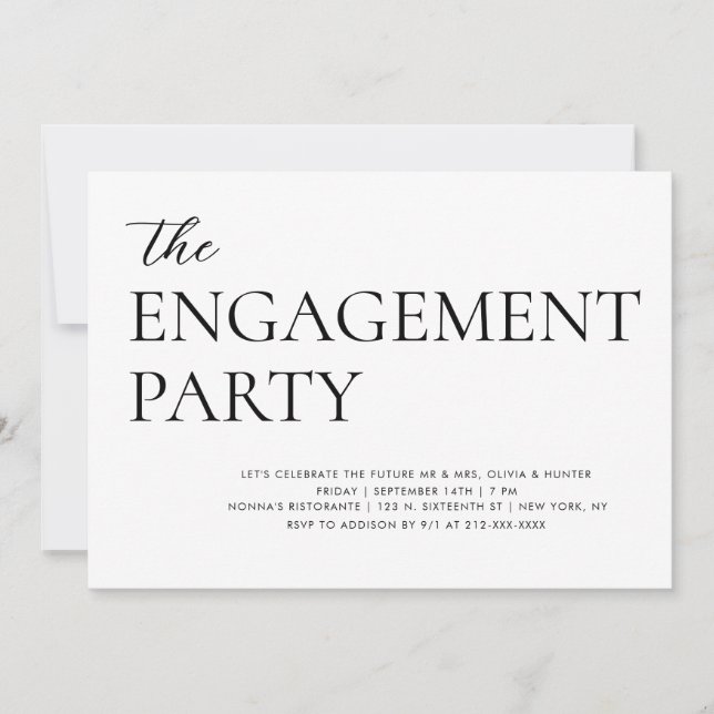 Invitation Élégant parti d'engagement moderne (Devant)