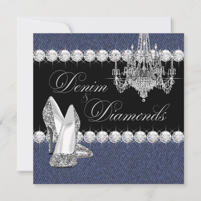 Invitation Élégant parti Denim et Diamonds (Devant)