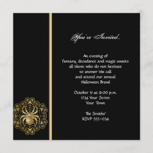 Invitation Élégant parti d'Halloween Black and Gold Spider