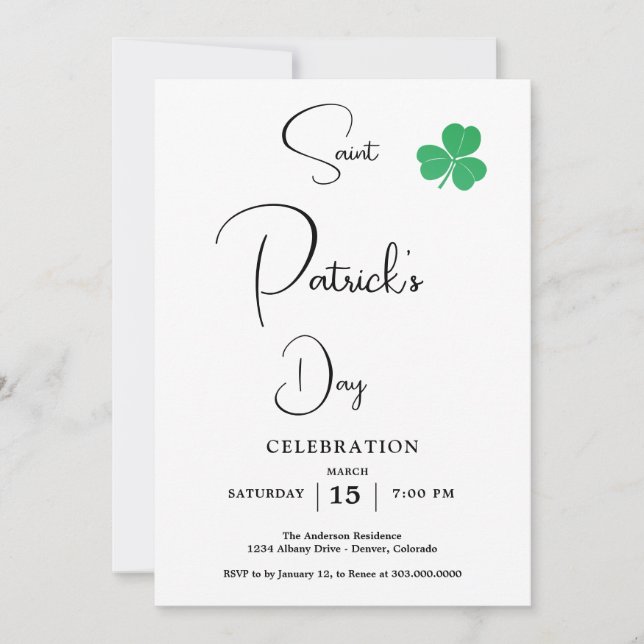 Invitation Élégant parti Jour de la Saint Patrick (Devant)