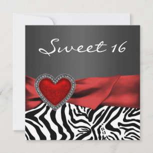 Invitation Élégant parti Red Zebra Sweet 16