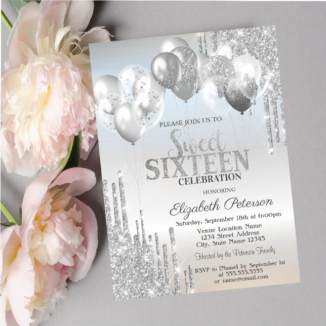 Invitation Élégant Parties scintillant argent Lecteurs Ballon (Créateur téléchargé)