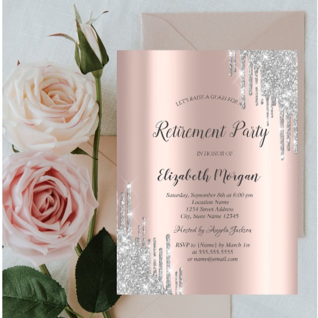 Invitation Elégant Parties scintillant Argent  Rose Gold Retr (Créateur téléchargé)