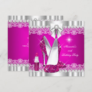 Invitation Élégant Parties scintillant Glamor Hot rose Hi Hee