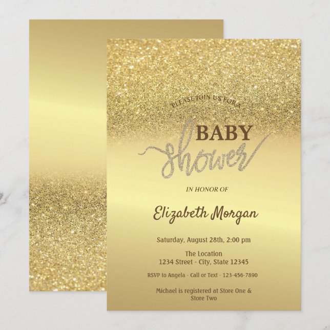 Invitation Elegant Parties scintillant or Baby shower Bokeh (Devant / Derrière)