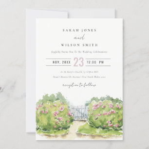 Invitation Elégant Pastel Aquarelle Cottage Jardin Mariage