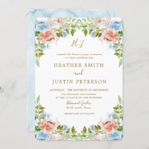 Invitation Elégant Pastel Garden Blue Watercolor Mariage