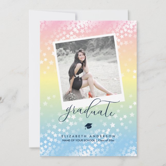 Invitation Elégant Pastel Rainbow Graduate Photo (Devant)