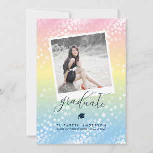 Invitation Elégant Pastel Rainbow Graduate Photo