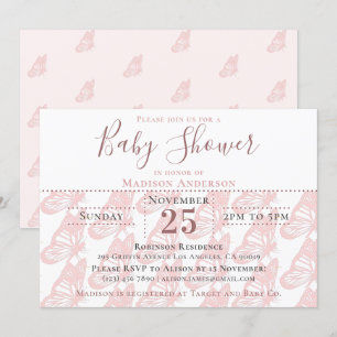 Invitation Elégant Pastel Rose Butterfly Baby shower fille