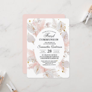 Invitation Elégant Pastel Rose Floral Frame & Gold Drops