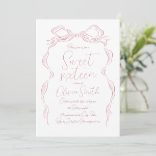 Invitation Élégant Pastel rose main tiré Sweet sixteen de Bow