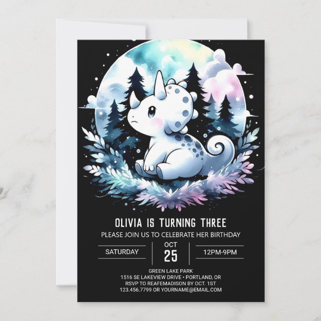 Invitation Elégant Pastel Triceratops Anniversaire (Devant)