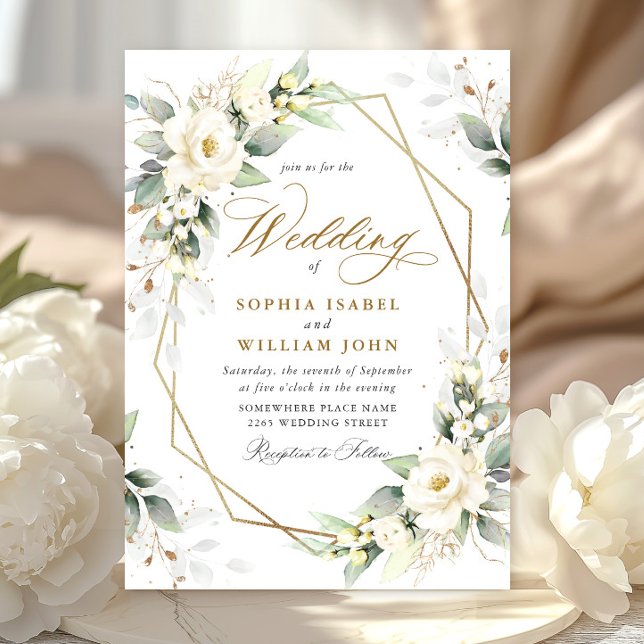 Invitation Elégant Pastel White Roses Eucalyptus Mariage (Créateur téléchargé)
