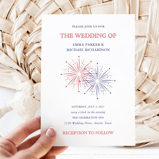 Invitation Elegant Patriotic Fireworks | 4th of July Wedding (Créateur téléchargé)