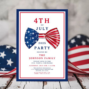 Invitation Élégant Patriotique Rouge Blanc Bleu 4 Juillet