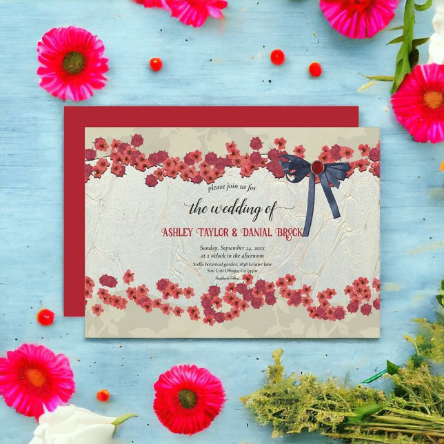 Invitation Elégant Pays Bourgogne Floral Rustic Mariage (Créateur téléchargé)