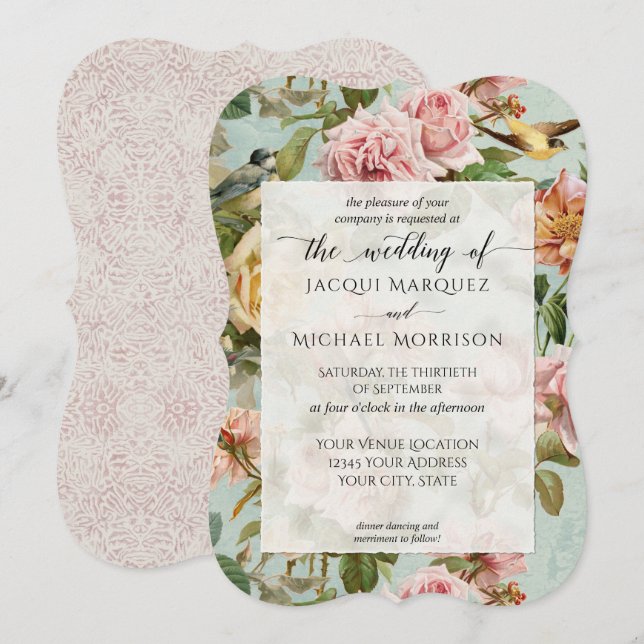 Invitation Elégant Pays Chic Rose Rose Flower Mariage (Devant / Derrière)